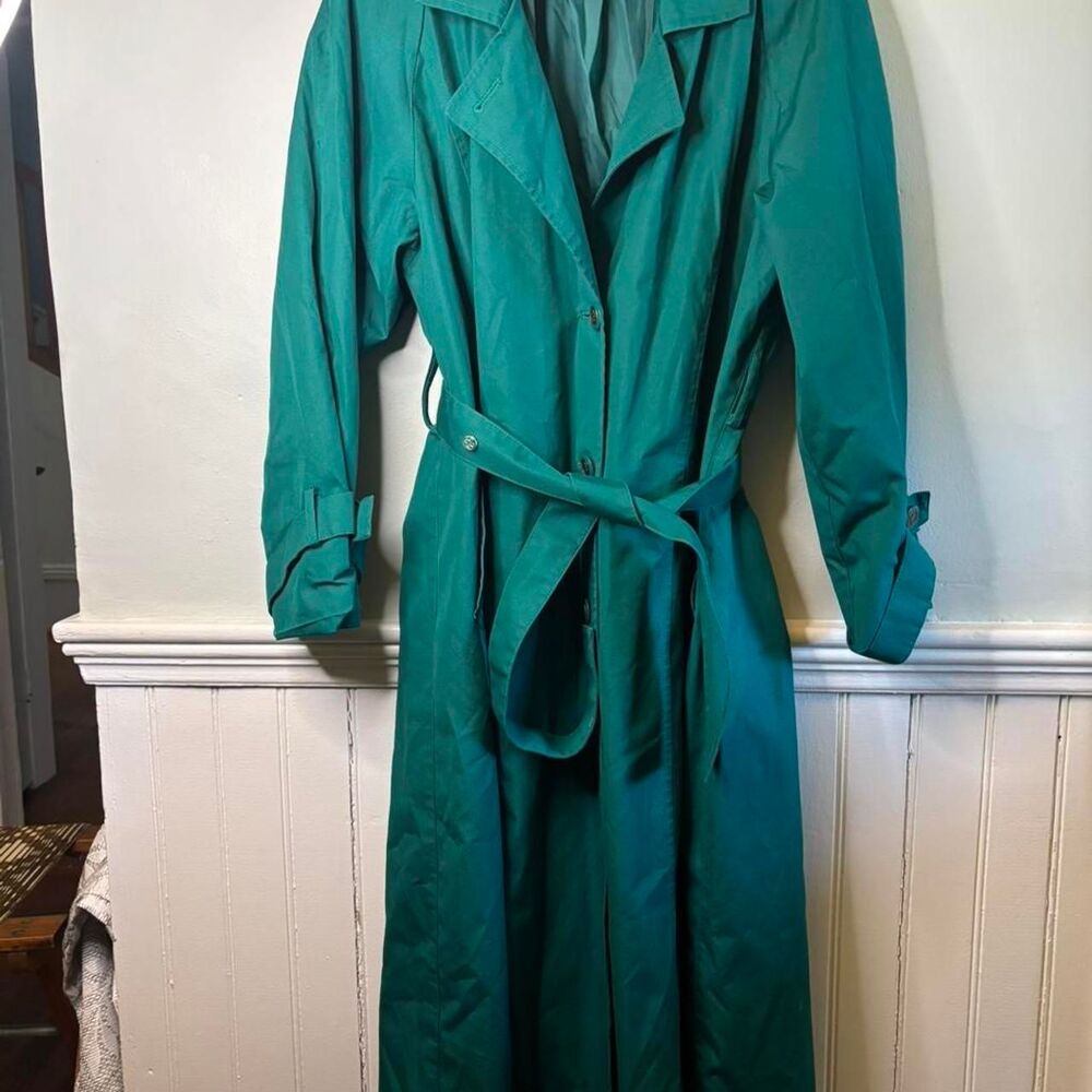 London Fog Teal Trench Coat Belted Petite 12 Vintage Rain Coat Chic